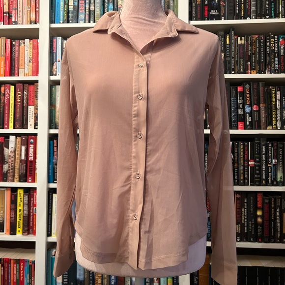 Brand new sheer see through beige button-up shirt with tags - Picture 3 of 7
